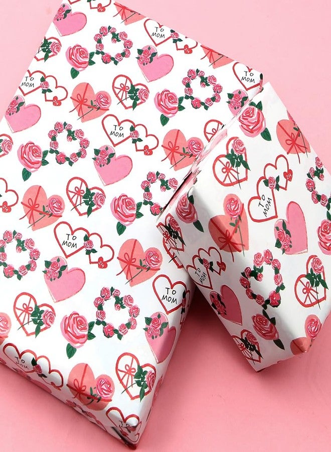 Geluode To Mom Mother's Day Gift Wrapping Paper, Pink Love Heart Rose Wrapping Paper, 4 sheets 20x28 inches per sheet, Gift Wrap paper for Mother's Day, Mom's Birthday, Valentine's Day - Image 4